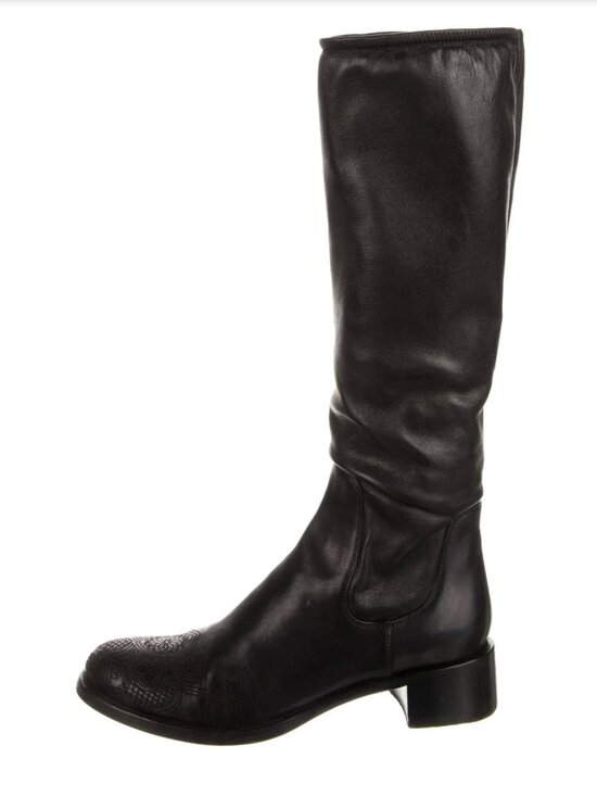 Prada Shoes - Prada Black Designer Knee High Riding Western Boots Heels Size 7 8 37.5 37 7.5